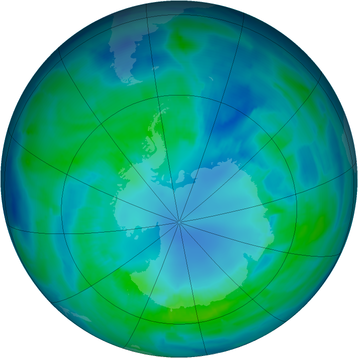 Antarctic ozone map for 15 April 2013